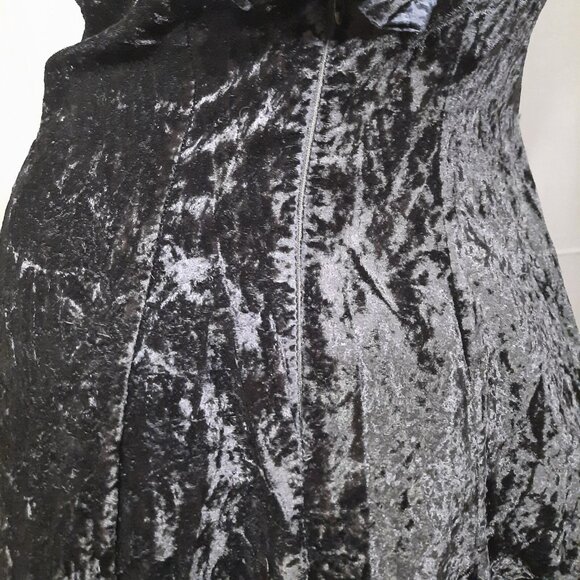 Vintage 80s Black Crushed Velvet Mini Dress XS Party Prom Sleeveless Lace Bows - Picture 9 of 10